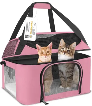 Large Cat Carrier for 2 Cats Soft Side Pet Carrier for Puppy Kitten, Collapsible Travel Small Dog Carriers, TSA Airline Approved Cat Carrier for Large Cats 20 lbs-Pink