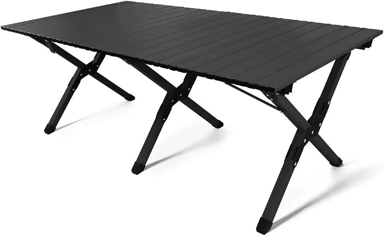 Large Folding Picnic Table - Portable Lightweight Camping Table with Carrying Bag - Roll Up Carbon Steel Design for Outdoor Use(Black)
