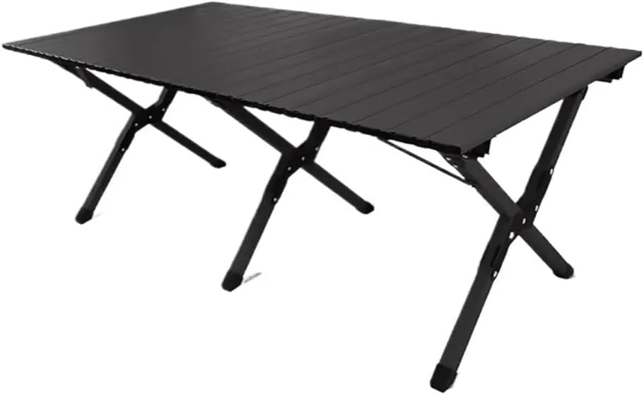 Large Folding Picnic Table - Portable Lightweight Camping Table with Carrying Bag - Roll Up Carbon Steel Design for Outdoor Use(Black)