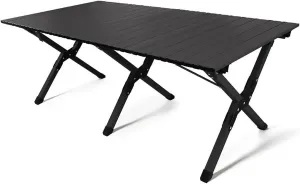 Large Folding Picnic Table - Portable Lightweight Camping Table with Carrying Bag - Roll Up Carbon Steel Design for Outdoor Use(Black)
