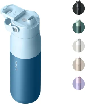 LARQ Bottle Swig Top 34oz - Insulated Reusable Stainless Steel Water Bottle With Built-In Silicone Handle | Thermos, BPA Free | For Sports, Gym, and Travel | Amalfi Blue