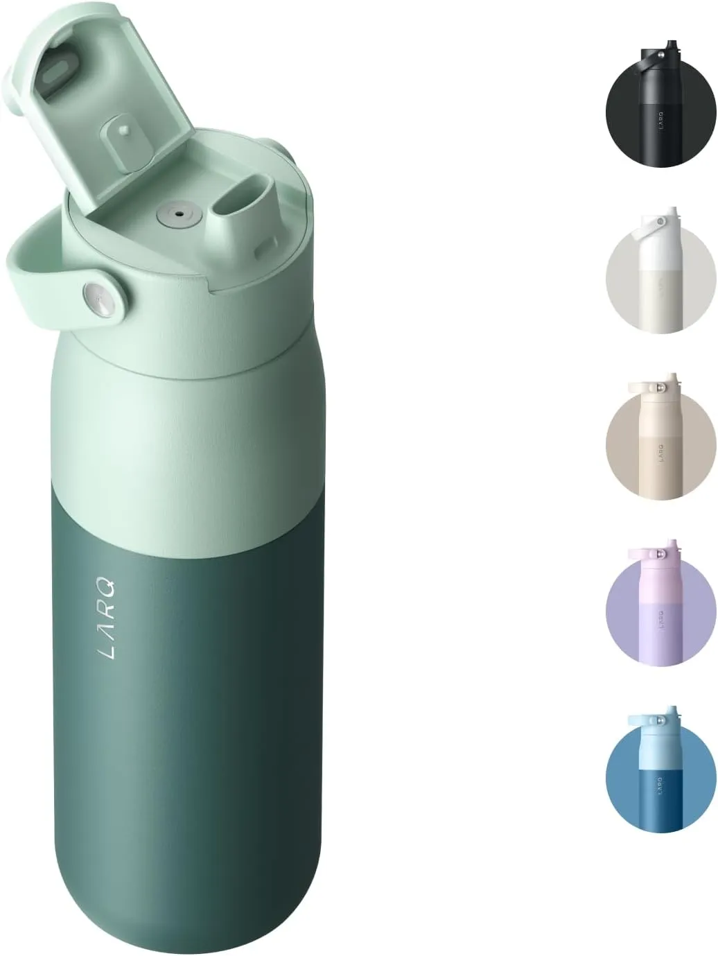 LARQ Bottle Swig Top 34oz - Insulated Stainless Steel Water Bottle With Built-In Silicone Handle | Thermos, BPA Free | Reusable Water Bottle for Sports, Gym, and Travel, Eucalyptus Green