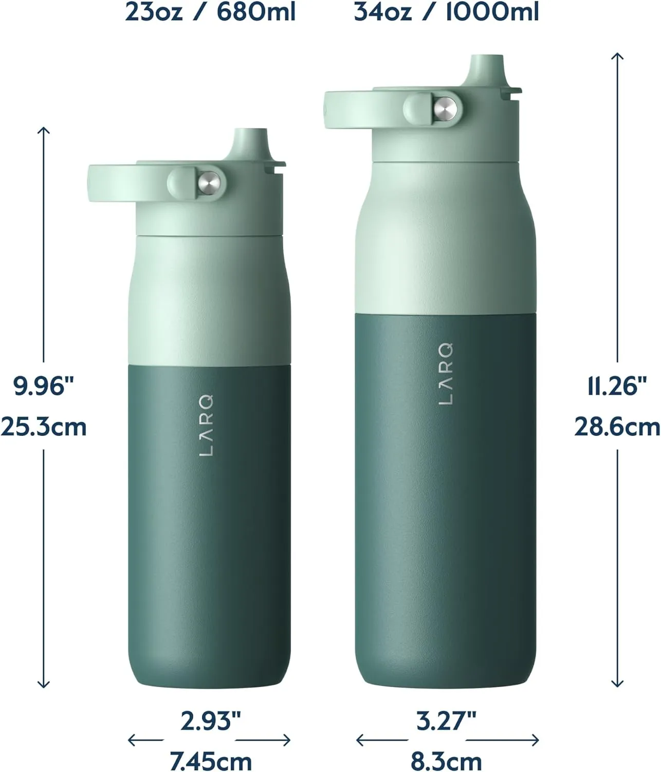 LARQ Bottle Swig Top 34oz - Insulated Stainless Steel Water Bottle With Built-In Silicone Handle | Thermos, BPA Free | Reusable Water Bottle for Sports, Gym, and Travel, Eucalyptus Green