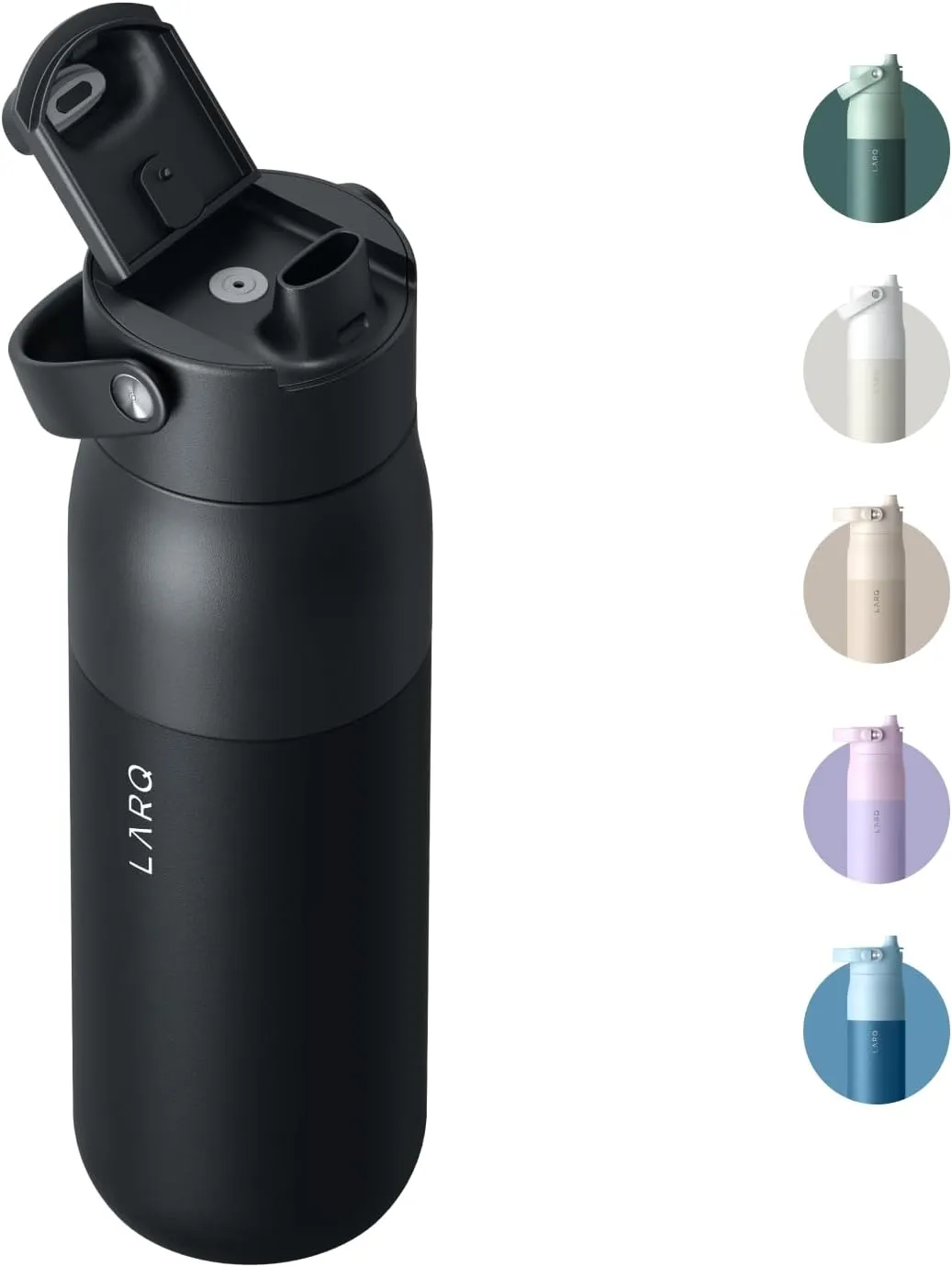 LARQ Bottle Swig Top 34oz - Insulated Stainless Steel Water Bottle With Built-In Silicone Handle | Thermos, BPA Free | Reusable Water Bottle for Sports, Gym, and Travel, Obsidian Black
