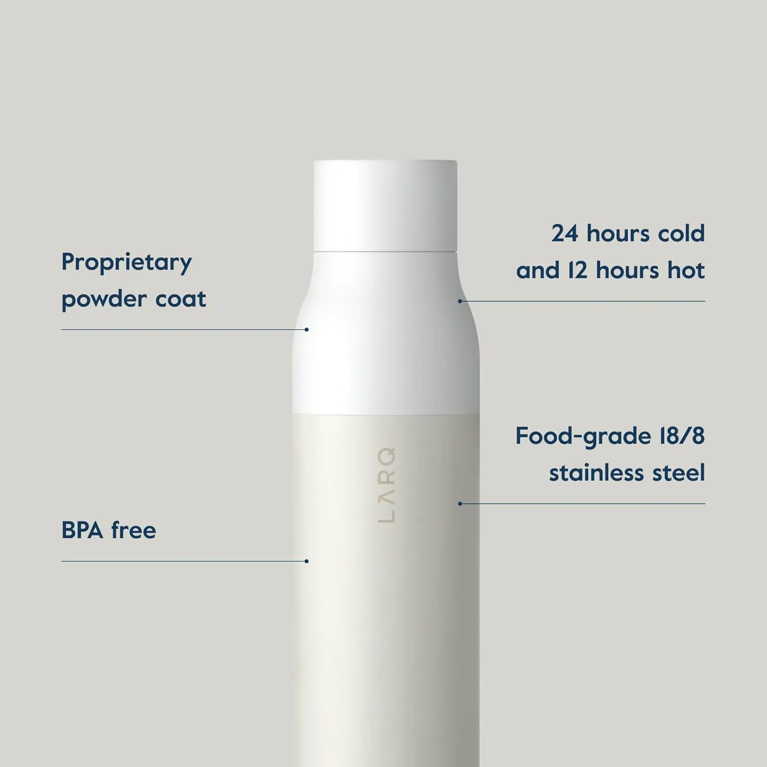 LARQ Bottle Twist Top 25 oz - Insulated Stainless Steel Water Bottle | Thermos, BPA Free | Reusable Water Bottle for Camping, Office, and Travel | Keep Drinks Cold and Hot, Granite White