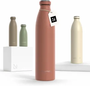LARS NYSØM Stainless Steel Insulated Water Bottle 12 oz 17 oz 25 oz 34 oz 51 oz | Insulated Thermo Flask for Hot and Cold Beverages | Leakproof Drinking Bottle (Brick Red, 33.8 oz)