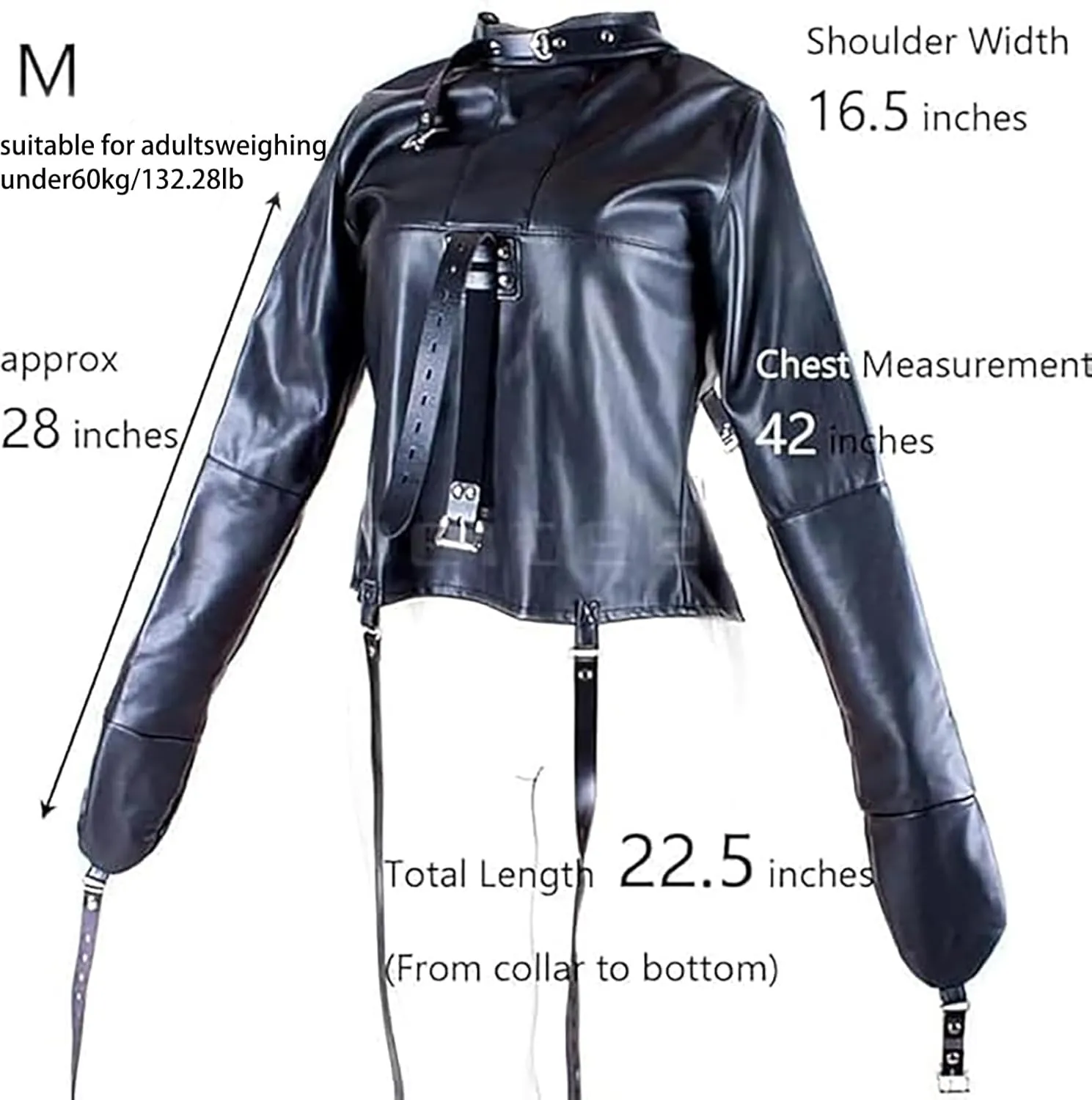 Leather Body Harness Straight Jacket Hand Cross Arm Guard Sleeve Adjustable Halloween Novelty Fancy Cosplay Costume