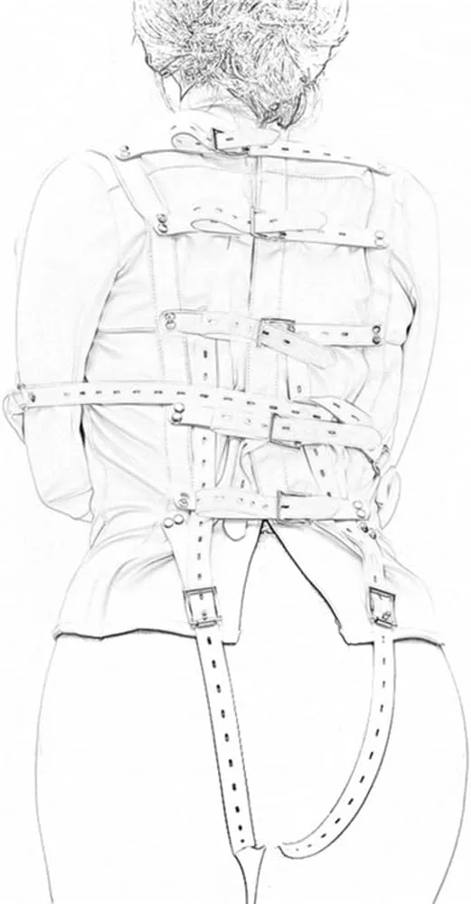 Leather Body Harness Straight Jacket Hand Cross Arm Guard Sleeve Adjustable Halloween Novelty Fancy Cosplay Costume