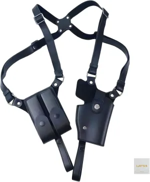 Leather Shoulder Holster- for Concealed Carry, Adjustable Fit with Dual Magazine Pouches, Compatible with Glock 17/19, 1911, Sig P320, Beretta 92FS, and More – Comfortable, Right-Handed Design