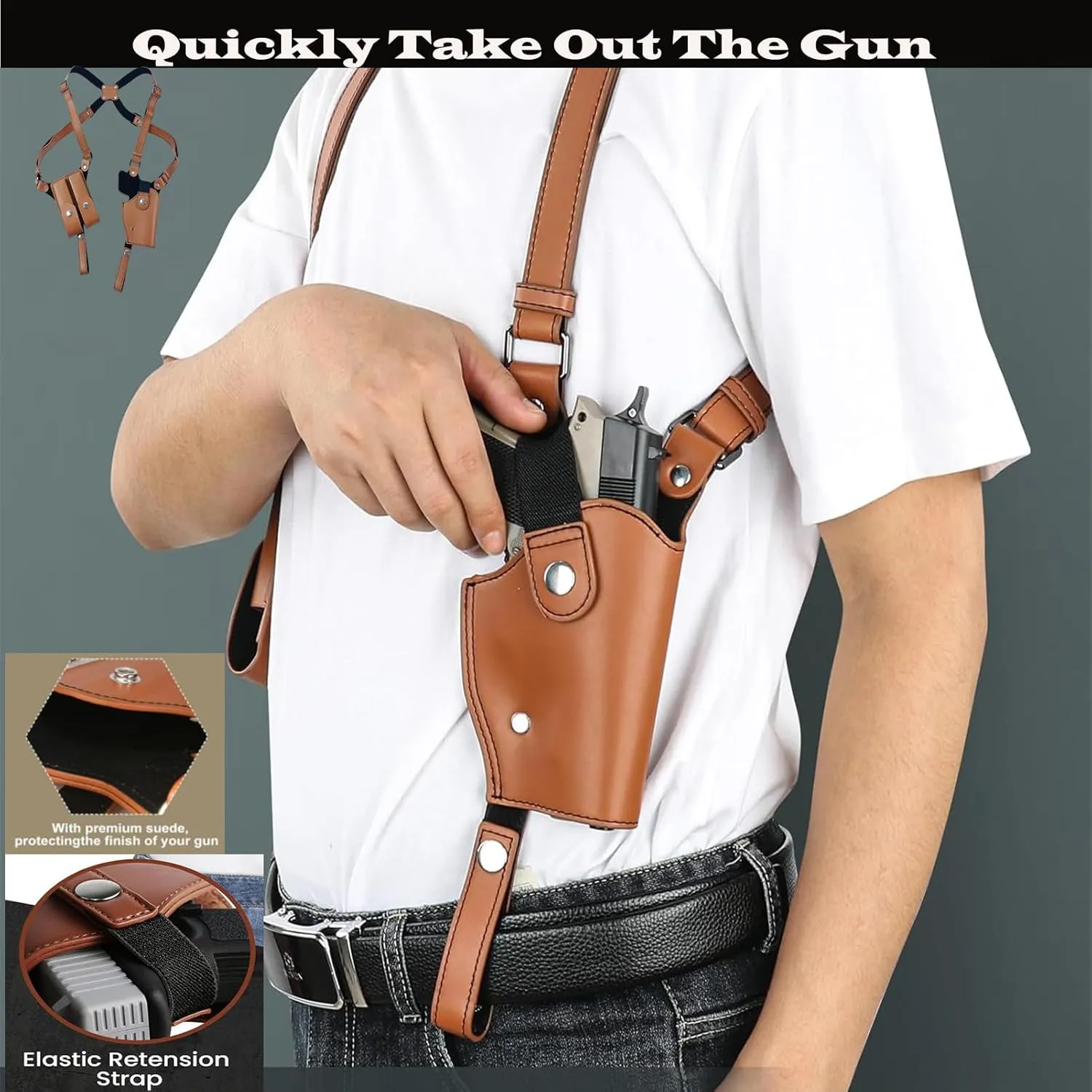 Leather Shoulder Holster- for Concealed Carry, Adjustable Fit with Dual Magazine Pouches, Compatible with Glock 17/19, 1911, Sig P320, Beretta 92FS, and More – Comfortable, Right-Handed Design