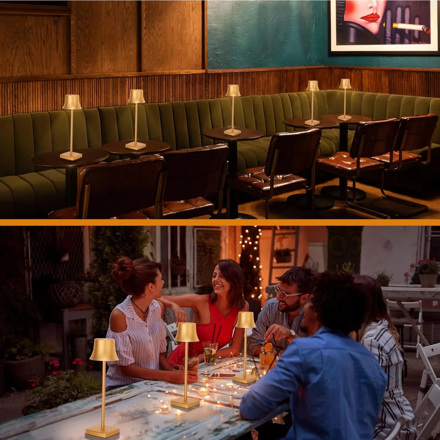 LED Desk Lamp Cordless Table Light, Rechargeable Battery Powered 3 Levels Brightness Dimmable for Outdoor Modern Restaurant Dining Bedroom Study Portable Lights Set of 2 Pack Gold