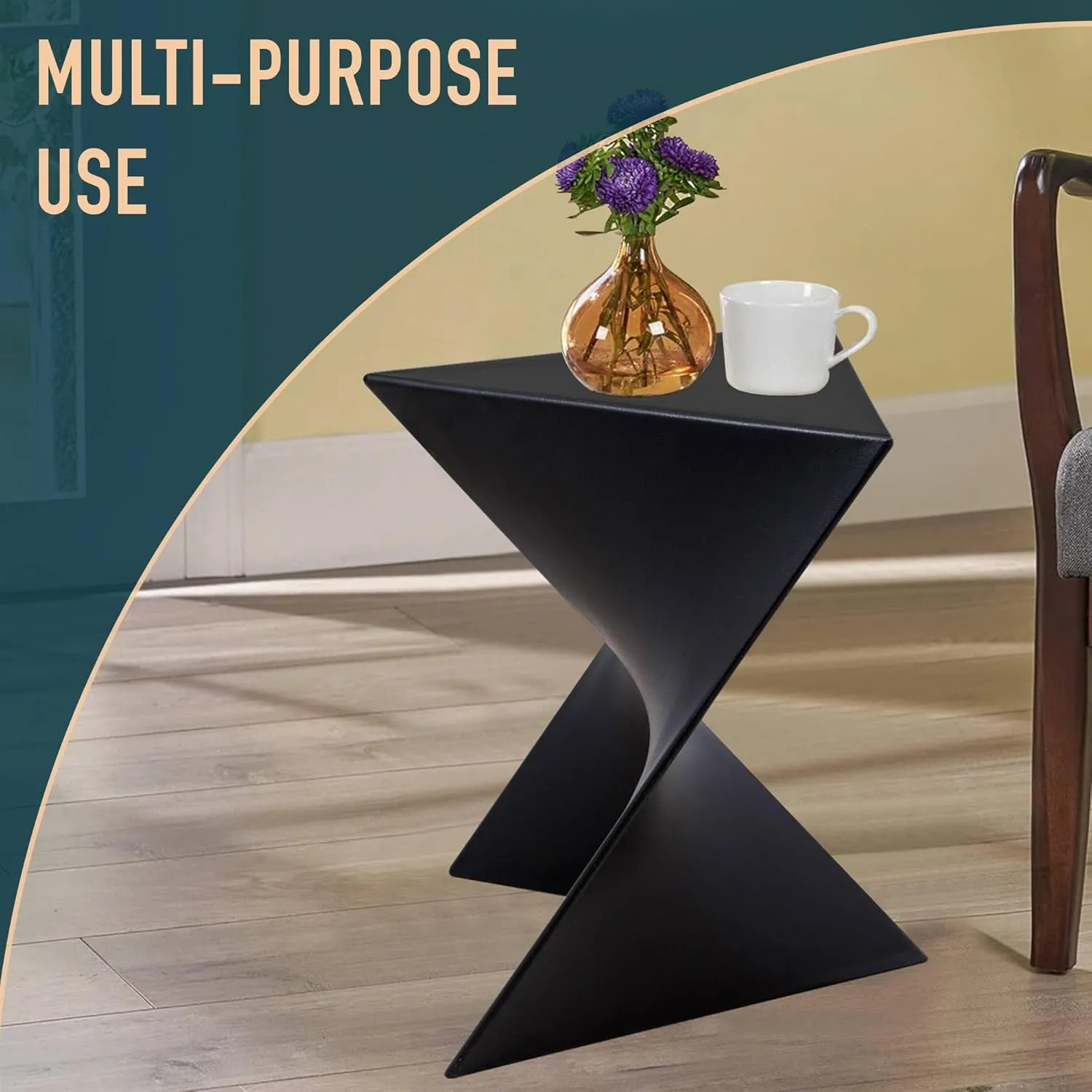 LeisureMod 15.75" Black Stackable Side Table - Weather-Resistant Triangular Plastic Accent End Table for Living Room, Backyard, or Lawn.