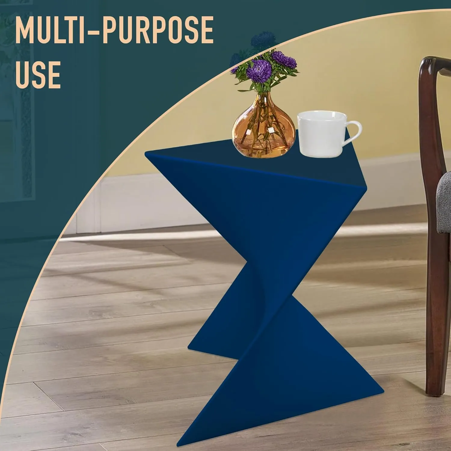 LeisureMod 15.75" Navy Blue Stackable Side Table - Weather-Resistant Plastic Triangular Accent End Table for Indoor & Outdoor Use