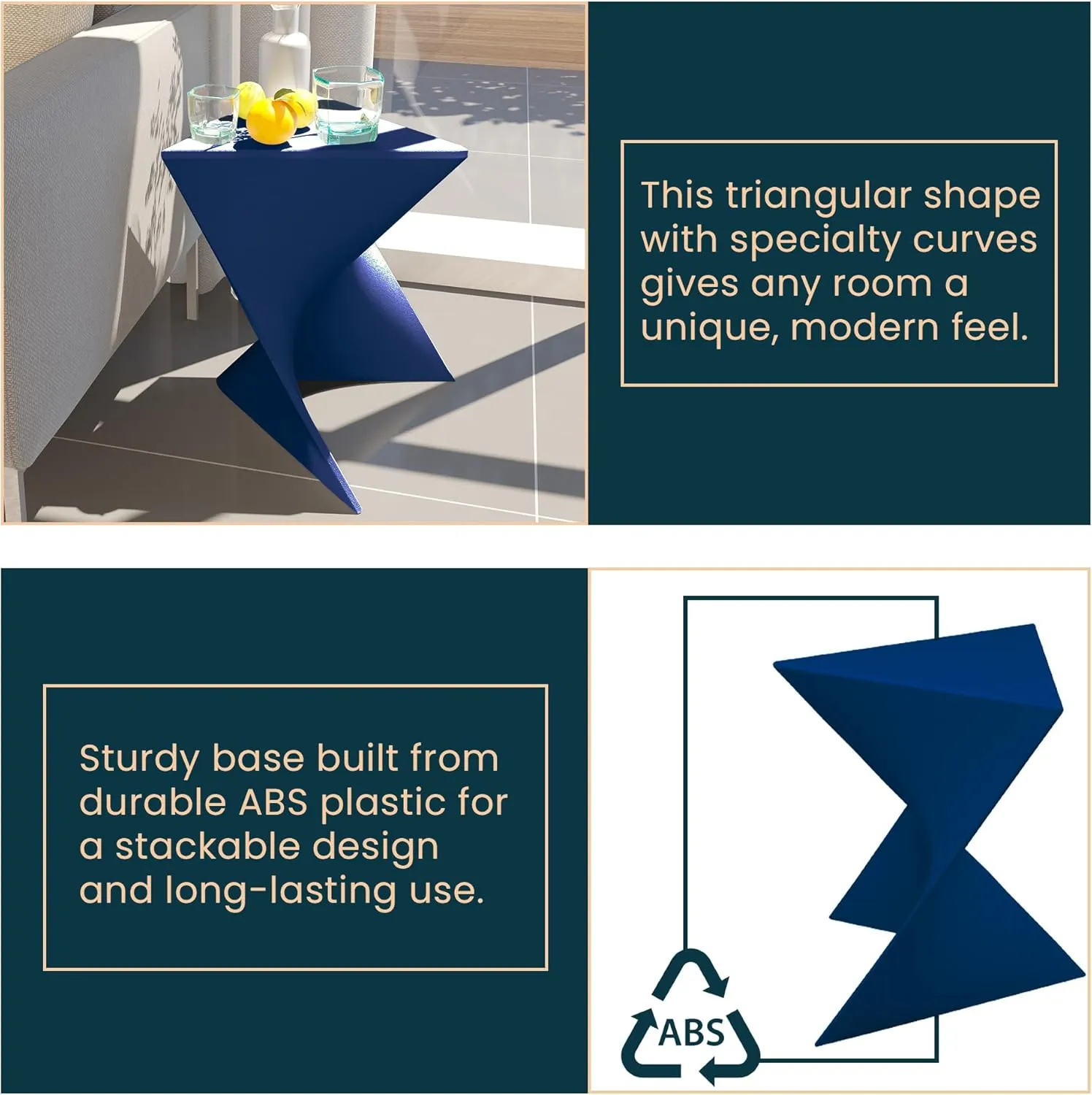 LeisureMod 15.75" Navy Blue Stackable Side Table - Weather-Resistant Plastic Triangular Accent End Table for Indoor & Outdoor Use
