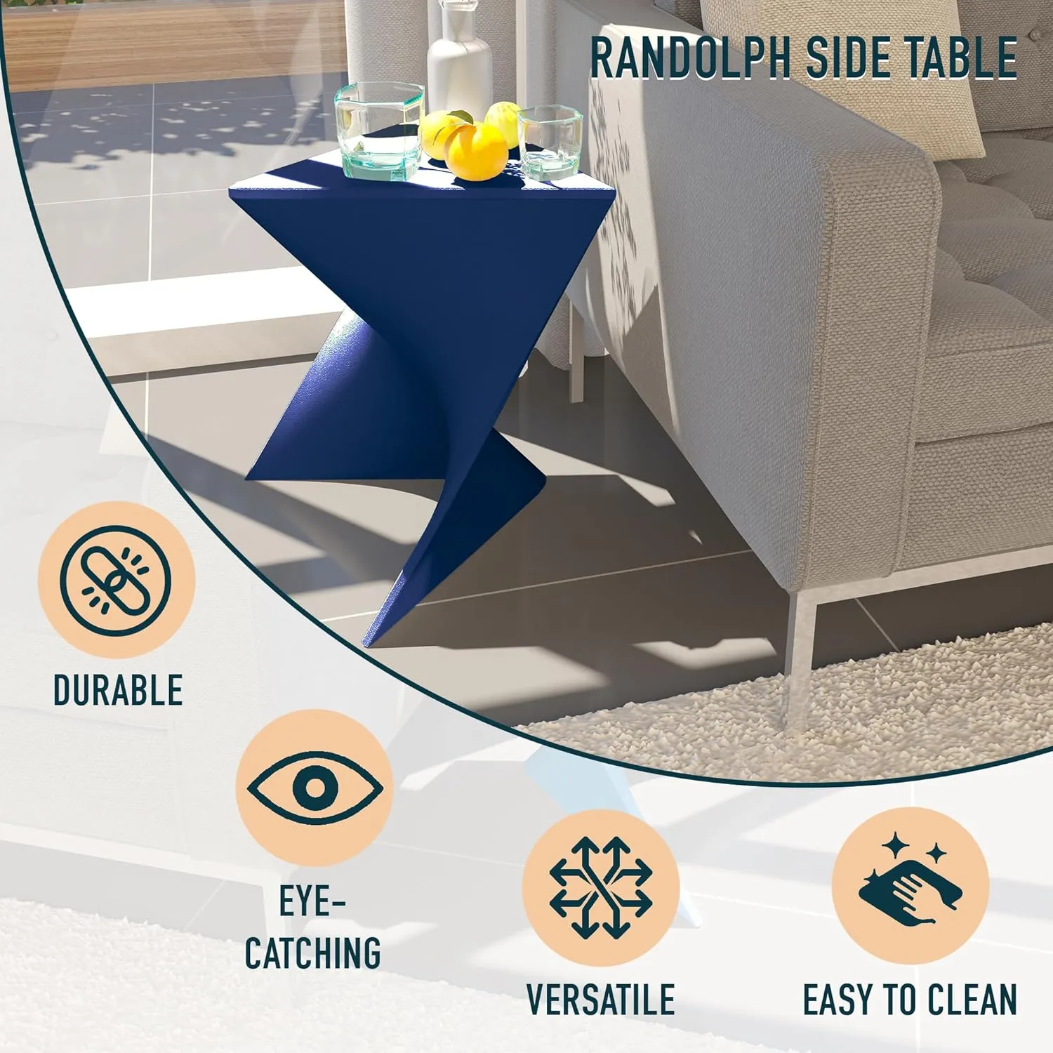 LeisureMod 15.75" Navy Blue Stackable Side Table - Weather-Resistant Plastic Triangular Accent End Table for Indoor & Outdoor Use