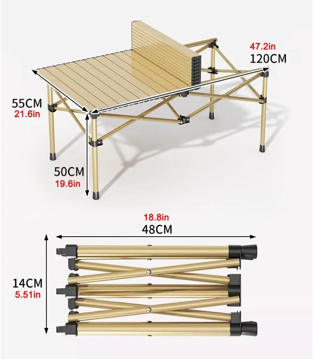 LEIYTFE 120x55cm Large Table Camp Foldable,Aluminum Roll-Up Camp Table for 6-8 Person,Outdoor Picnic Table Rectangular with Carry Bag(Black)
