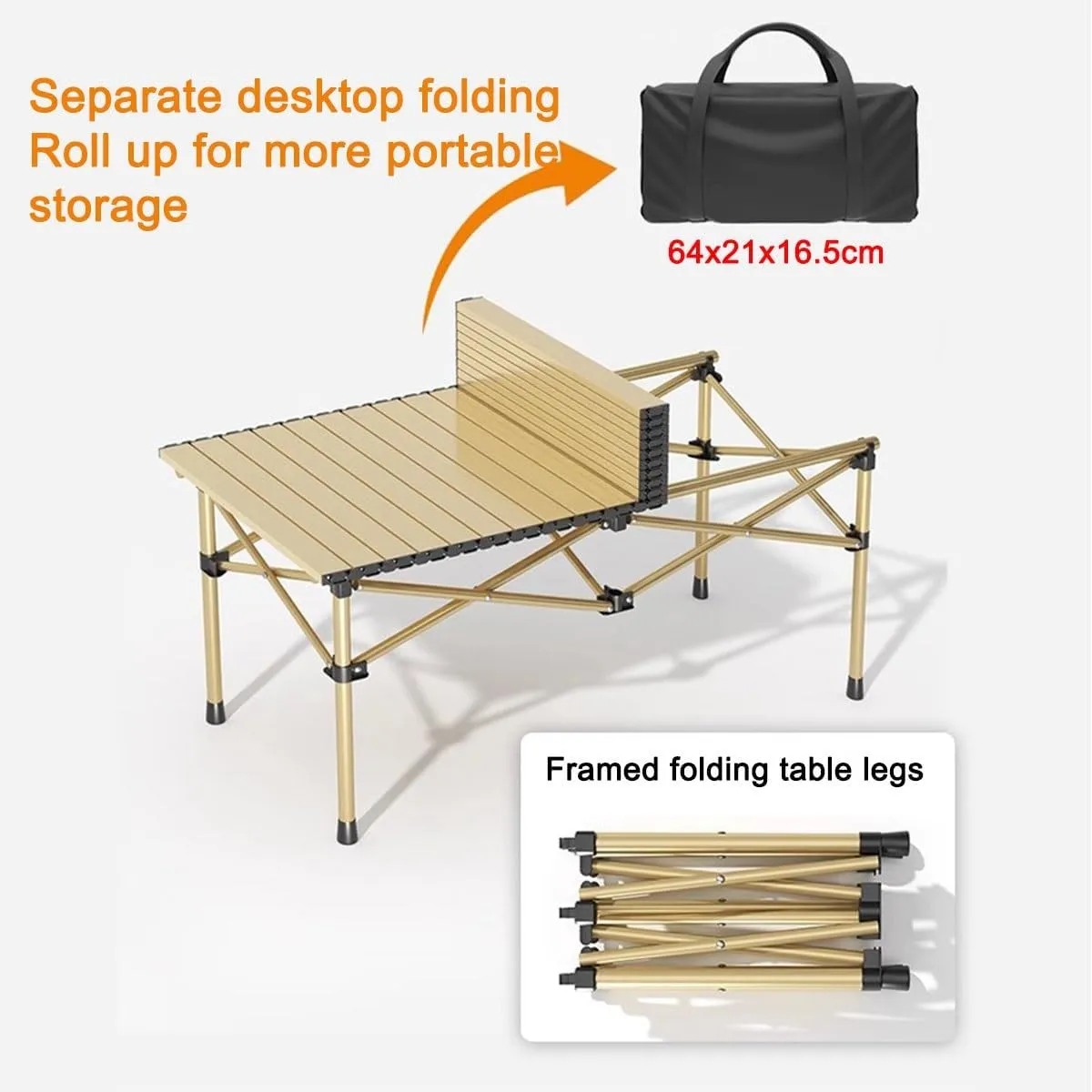 LEIYTFE 120x55cm Large Table Camp Foldable,Aluminum Roll-Up Camp Table for 6-8 Person,Outdoor Picnic Table Rectangular with Carry Bag(Black)