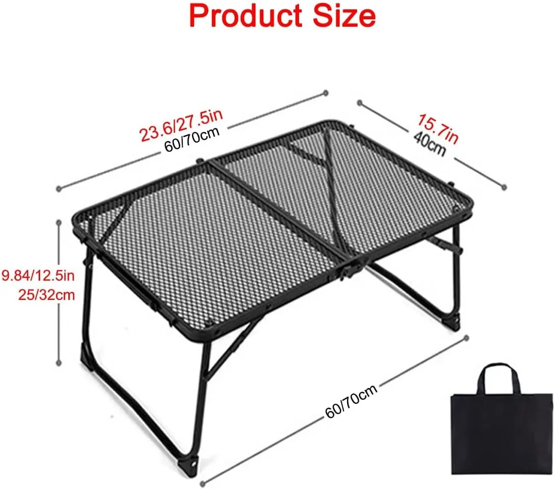 LEIYTFE Carbon Steel Mesh Desktop Camp Table,Folding Storage Camping Tables,Portable Grill Table for Outdoor, Camping, Cooking, BBQ, RV, Picnic(Basic,Medium)