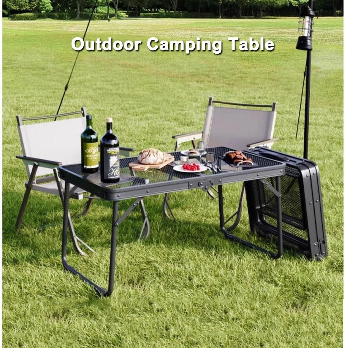 LEIYTFE Carbon Steel Mesh Desktop Camp Table,Folding Storage Camping Tables,Portable Grill Table for Outdoor, Camping, Cooking, BBQ, RV, Picnic(Basic,Medium)