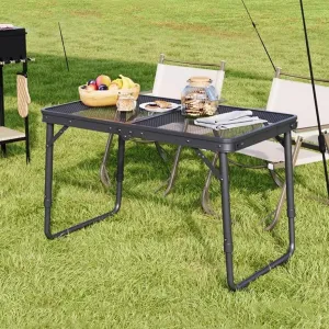 LEIYTFE Carbon Steel Mesh Desktop Camp Table,Folding Storage Camping Tables,Portable Grill Table for Outdoor, Camping, Cooking, BBQ, RV, Picnic(Basic,Medium)