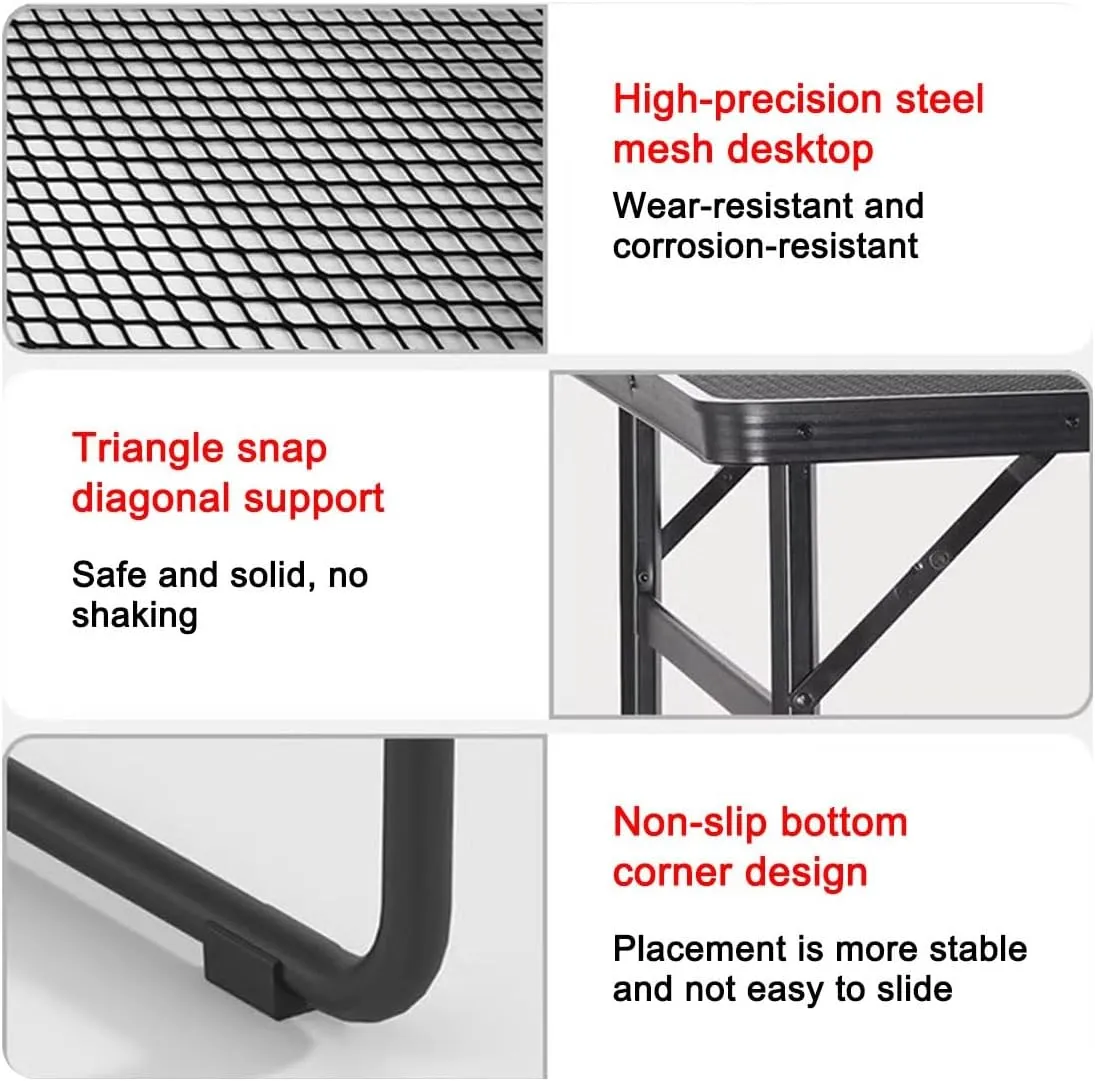 LEIYTFE Carbon Steel Mesh Desktop Camp Table,Folding Storage Camping Tables,Portable Grill Table for Outdoor, Camping, Cooking, BBQ, RV, Picnic(Basic,Medium)