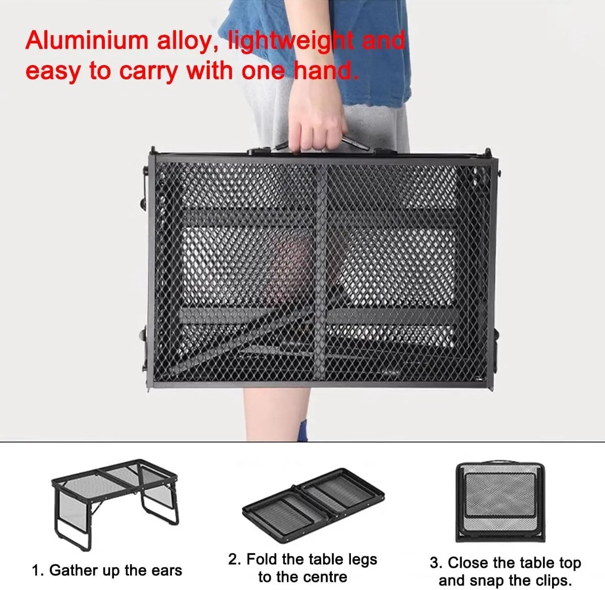 LEIYTFE Carbon Steel Mesh Desktop Camp Table,Folding Storage Camping Tables,Portable Grill Table for Outdoor, Camping, Cooking, BBQ, RV, Picnic(Basic,Medium)
