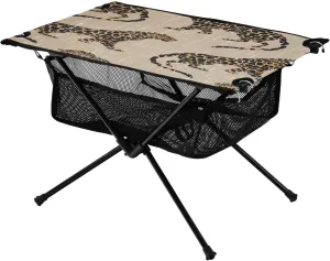 Leopards on Beige Portable Folding Camping Table, Compact Lightweight Beach Table with Carrying Bag for Outdoor Picnics, BBQs, Camp