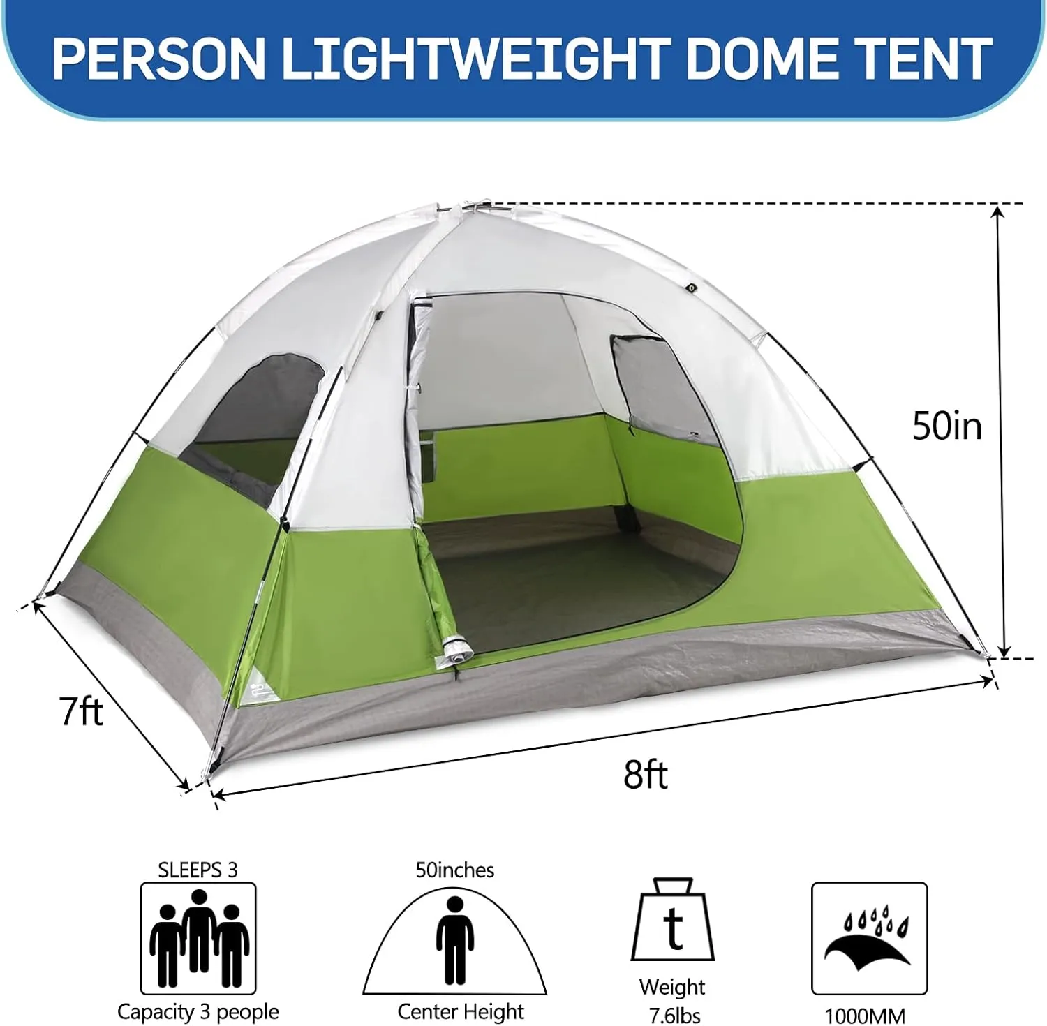 LET'S CAMP 3 Person Backpacking Tent,Portable Lightweight Waterproof Windproof Easy Setup Backpacking Tent,Great for Camping Hiking Mountaineering,Green