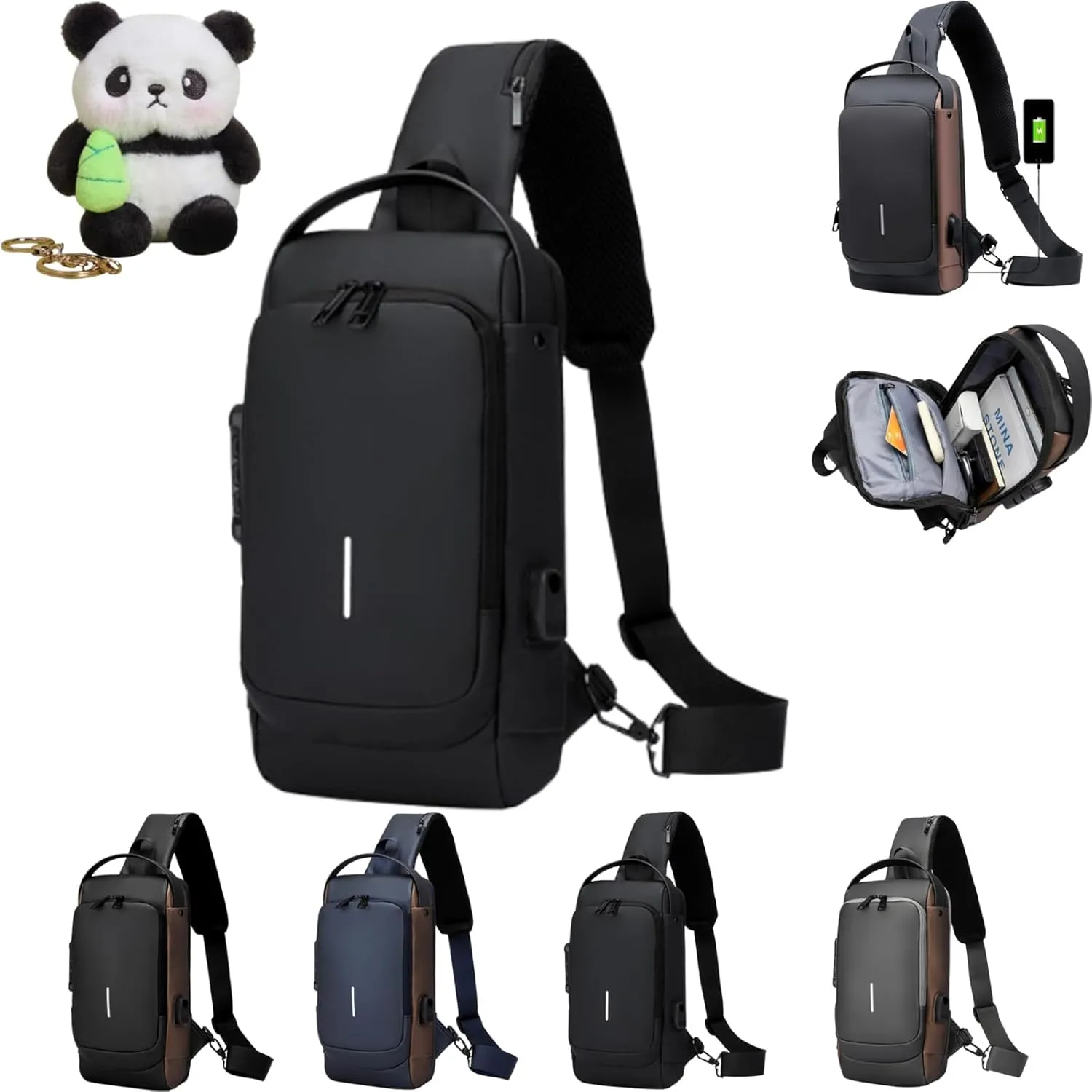 Leyweio Bag, Auricz Bag, New Carbon Fiber Streamline Sling Bags, Waterproof Crossbody Bag with USB Port, for Hiking