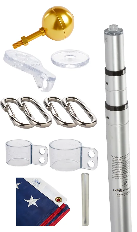 Liberty Telescopic Flagpole Kit Bundle with Solar Light & Flash Collar