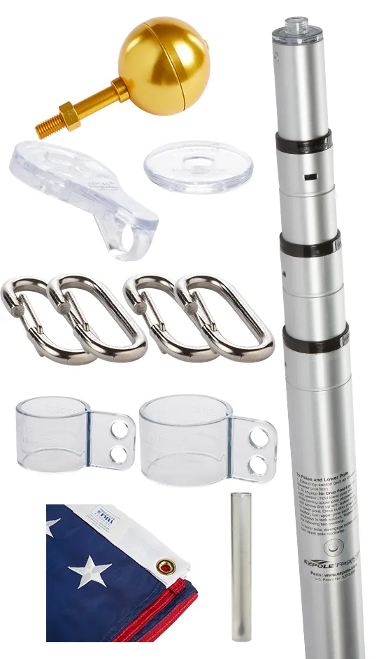 Liberty Telescopic Flagpole Kit Bundle with Solar Light & Flash Collar