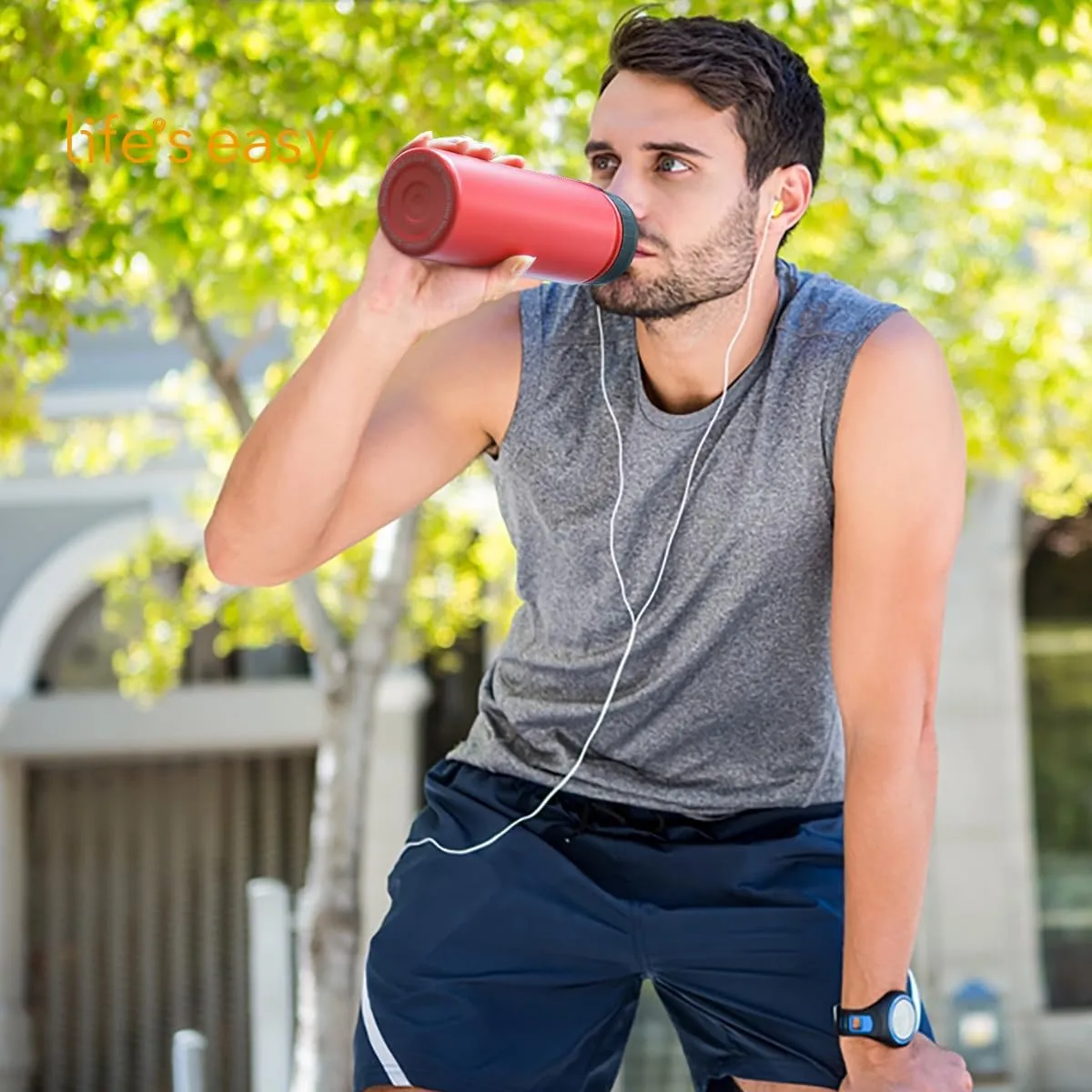 Life's Easy Stainless Steel Insulated Water Bottle - Sports Water Bottle w/Loop Handle Bionic Silicone Straw Lid - Vacuum Flask for Hot and Cold Drinks - Great for School, Travel & More (Red, 18 oz)