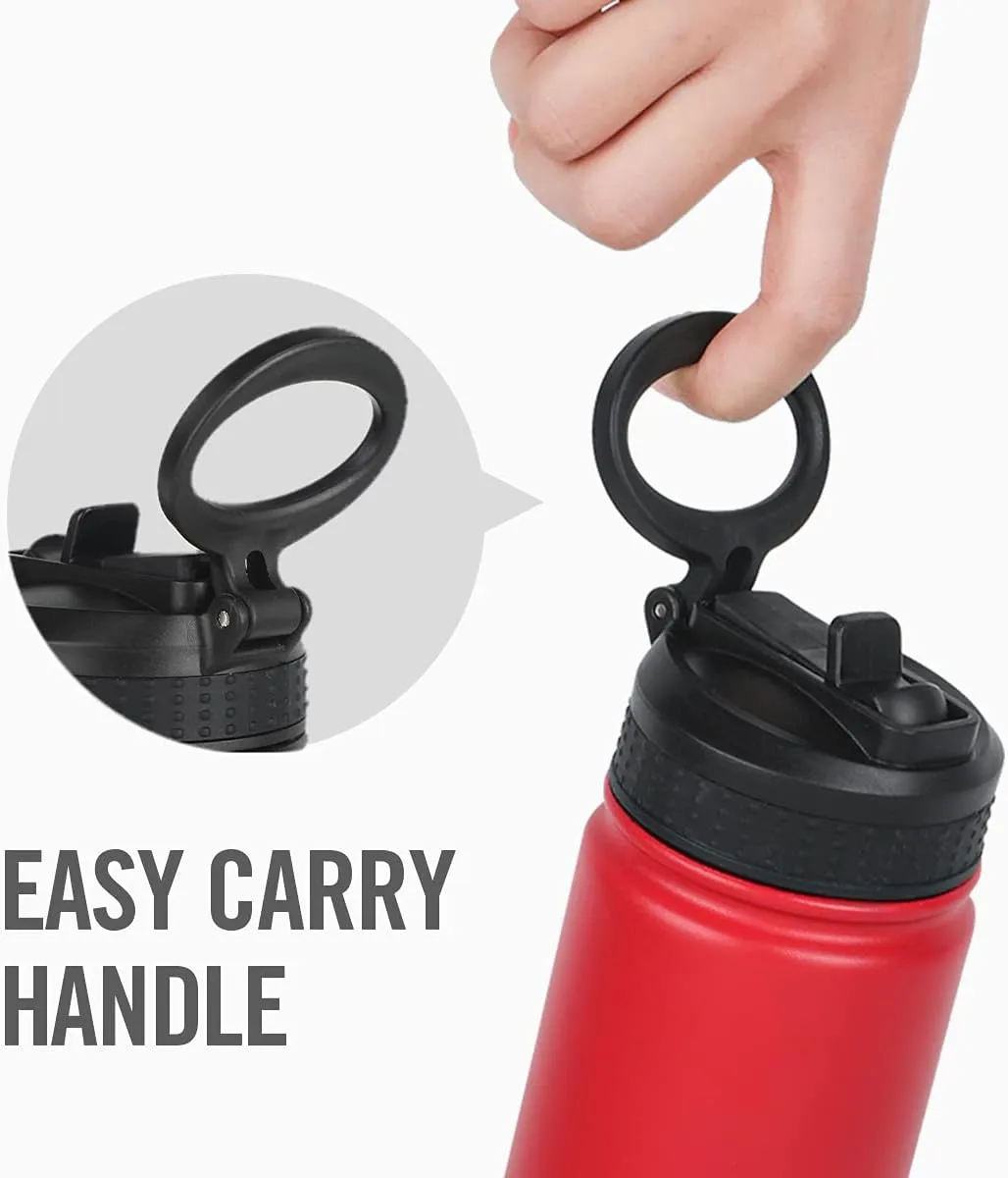 Life's Easy Stainless Steel Insulated Water Bottle - Sports Water Bottle w/Loop Handle Bionic Silicone Straw Lid - Vacuum Flask for Hot and Cold Drinks - Great for School, Travel & More (Red, 18 oz)