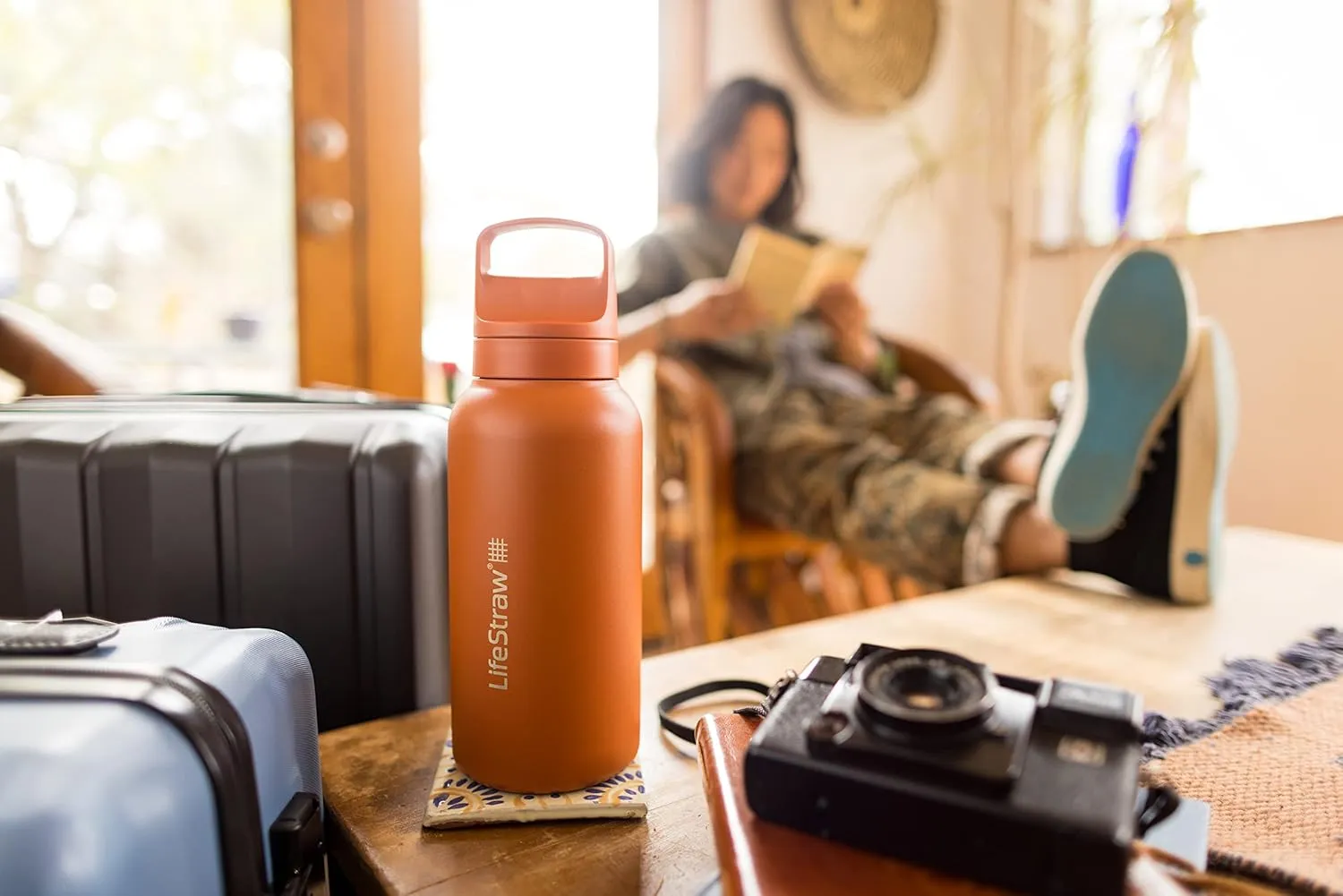 LifeStraw Go Series — Insulated Stainless Steel Water Filter Bottle for Travel and Everyday Use Removes Bacteria, Parasites and Microplastics, Improves Taste, 24oz Nordic Noir