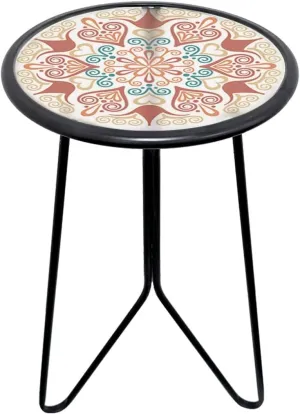 LIFFY Outdoor Metal Side Table,12" Small Outdoor Accent Table with Glass Top,Indoor Round Home Decorative End Table,Weather Resistant Patio Plant Stands Outside for Garden Bedroom Kitchen Balcony