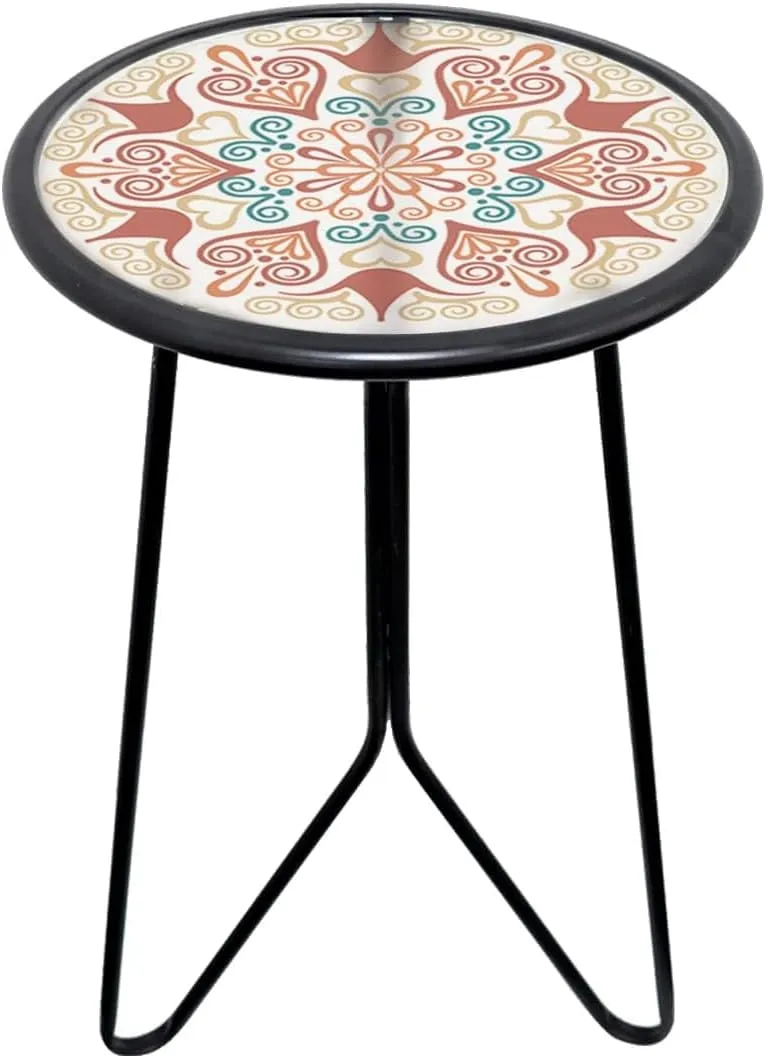 LIFFY Outdoor Metal Side Table,12" Small Outdoor Accent Table with Glass Top,Indoor Round Home Decorative End Table,Weather Resistant Patio Plant Stands Outside for Garden Bedroom Kitchen Balcony