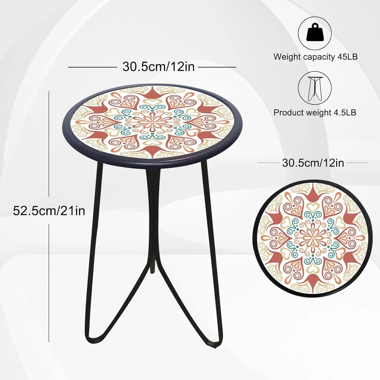 LIFFY Outdoor Metal Side Table,12" Small Outdoor Accent Table with Glass Top,Indoor Round Home Decorative End Table,Weather Resistant Patio Plant Stands Outside for Garden Bedroom Kitchen Balcony