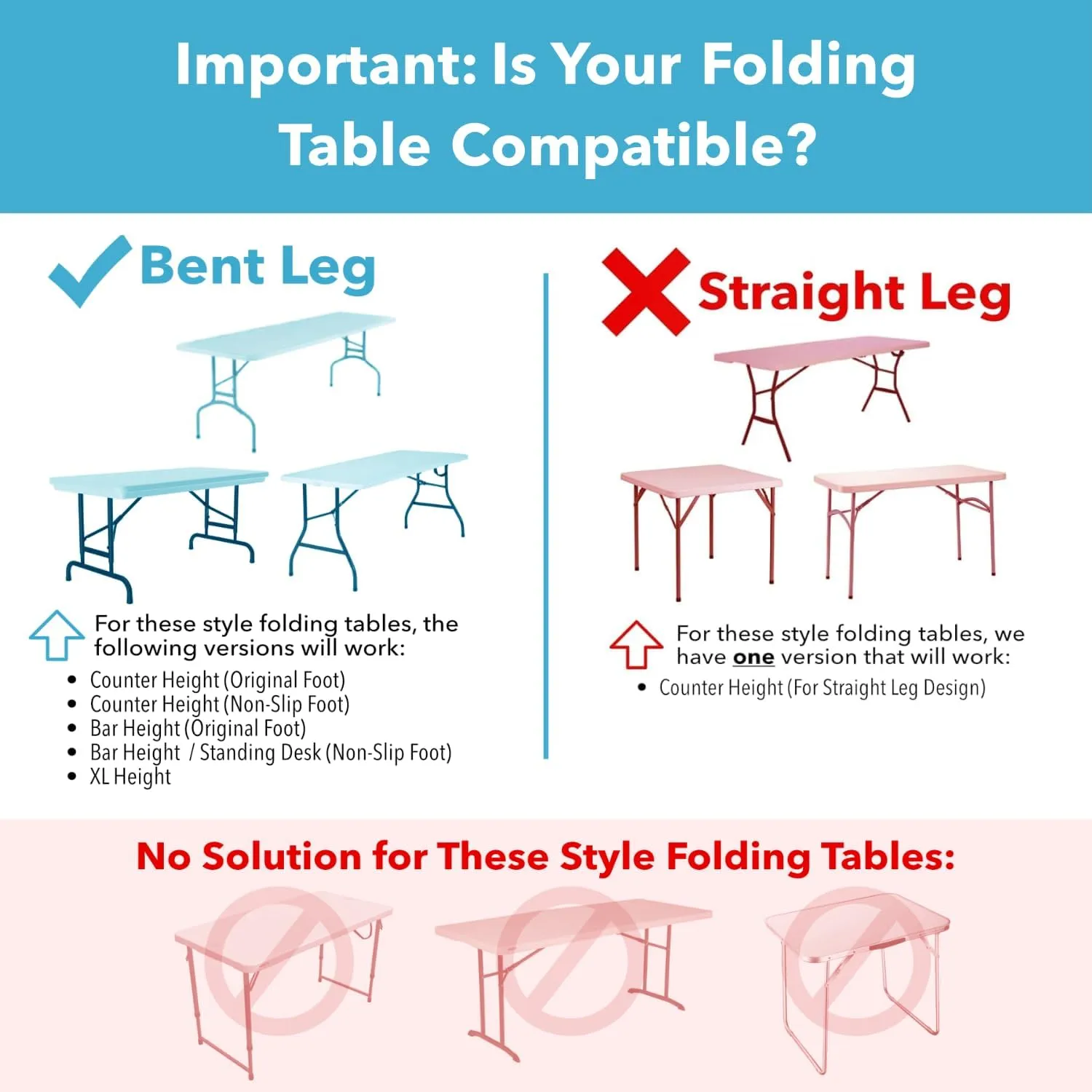 Lift Your Table® Folding Table Risers - Counter Height (Non-Slip Foot) - Made in The USA, Durable, Sturdy, Portable (Set of 4 Extensions)