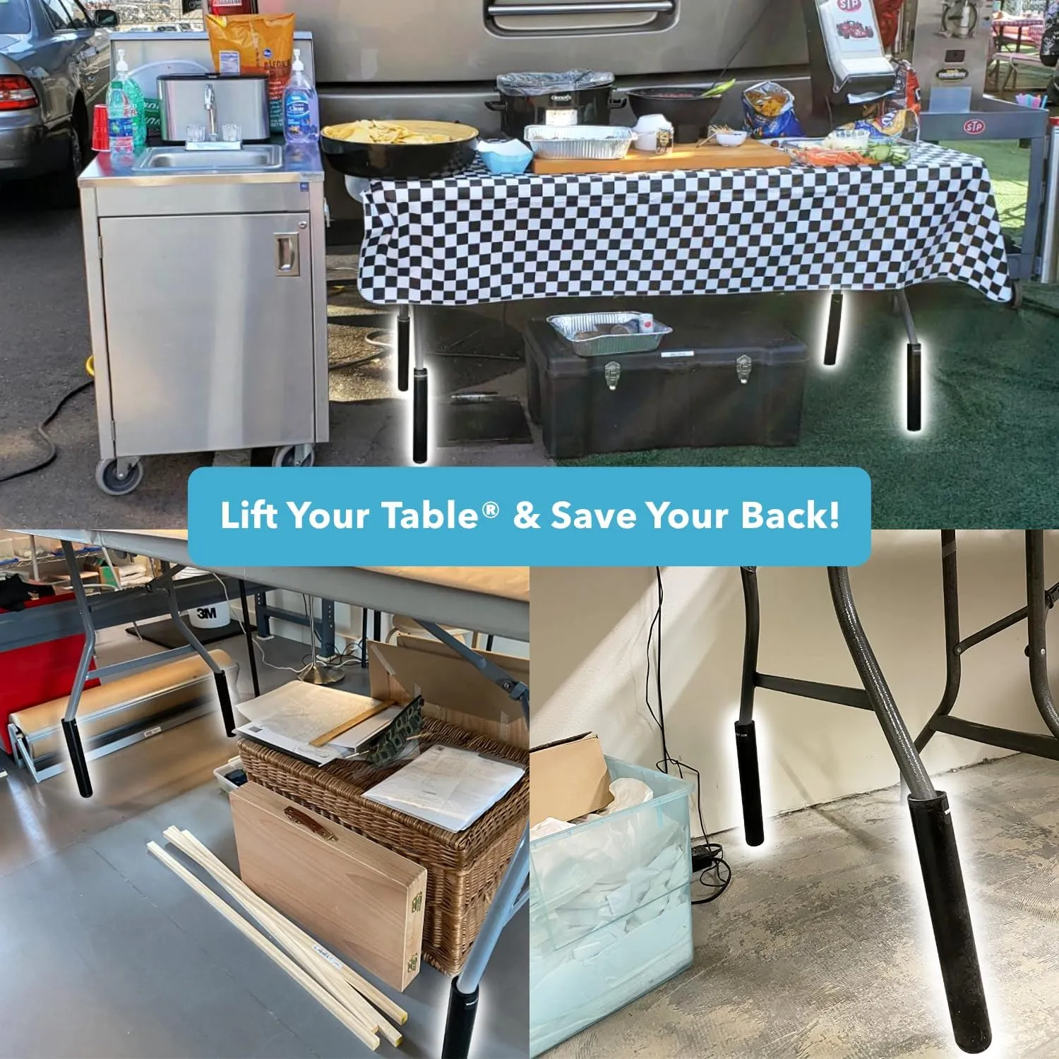 Lift Your Table® Folding Table Risers - Counter Height (Non-Slip Foot) - Made in The USA, Durable, Sturdy, Portable (Set of 4 Extensions)