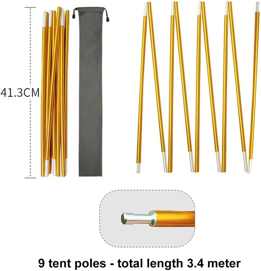 Lightweight and Aluminum Alloy Tent Replacement Poles for 1 4 Person Tents, Lengths from 10 5ft to 13 5ft (3.4m)