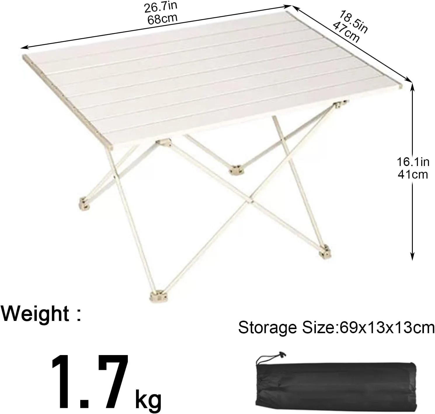Lightweight Folding Camping Table,Roll Up Aluminum Table with Bag,Portable Outdoor Picnic Table,Small Ultralight Camp Table for Sand BBQ Party Hiking Travel,Color:Black