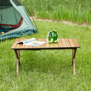 Lightweight Folding Outdoor Table for Joyful Gatherings, Portable Aluminum Roll-up Design, for Camping, Picnics, and Backyard BBQs, Brown