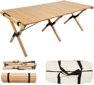 Lightweight Outdoor Folding Portable Picnic Camping Table Roll Up Top 4 People Compact Table with Carry Bag for Camping Picnic Backyards BBQ