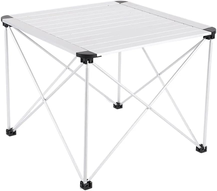 Lightweight Stable Folding Square Table Aluminium Alloy Non-Slip Portable Side Table Roll Up Table with Carry Bag for Camping Backyards