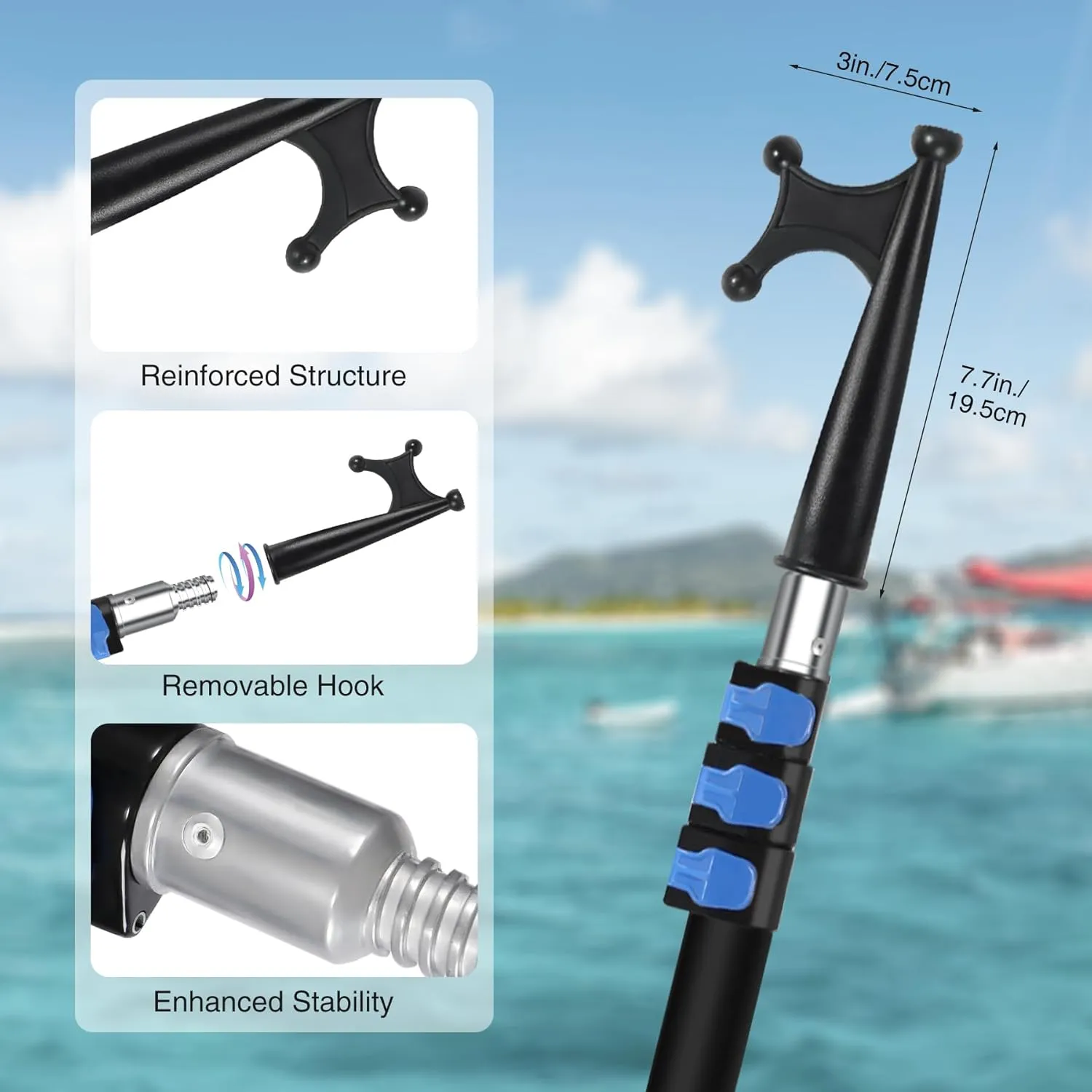 Lineslife Boat Hooks for Docking,12ft Telescoping Pole with Hook,Sturdy and Lightweight Push Pole for Boat Accessories,3ft/8ft