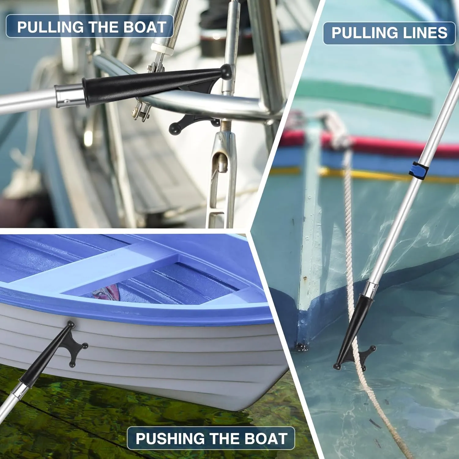 Lineslife Boat Hooks for Docking,12ft Telescoping Pole with Hook,Sturdy and Lightweight Push Pole for Boat Accessories,3ft/8ft