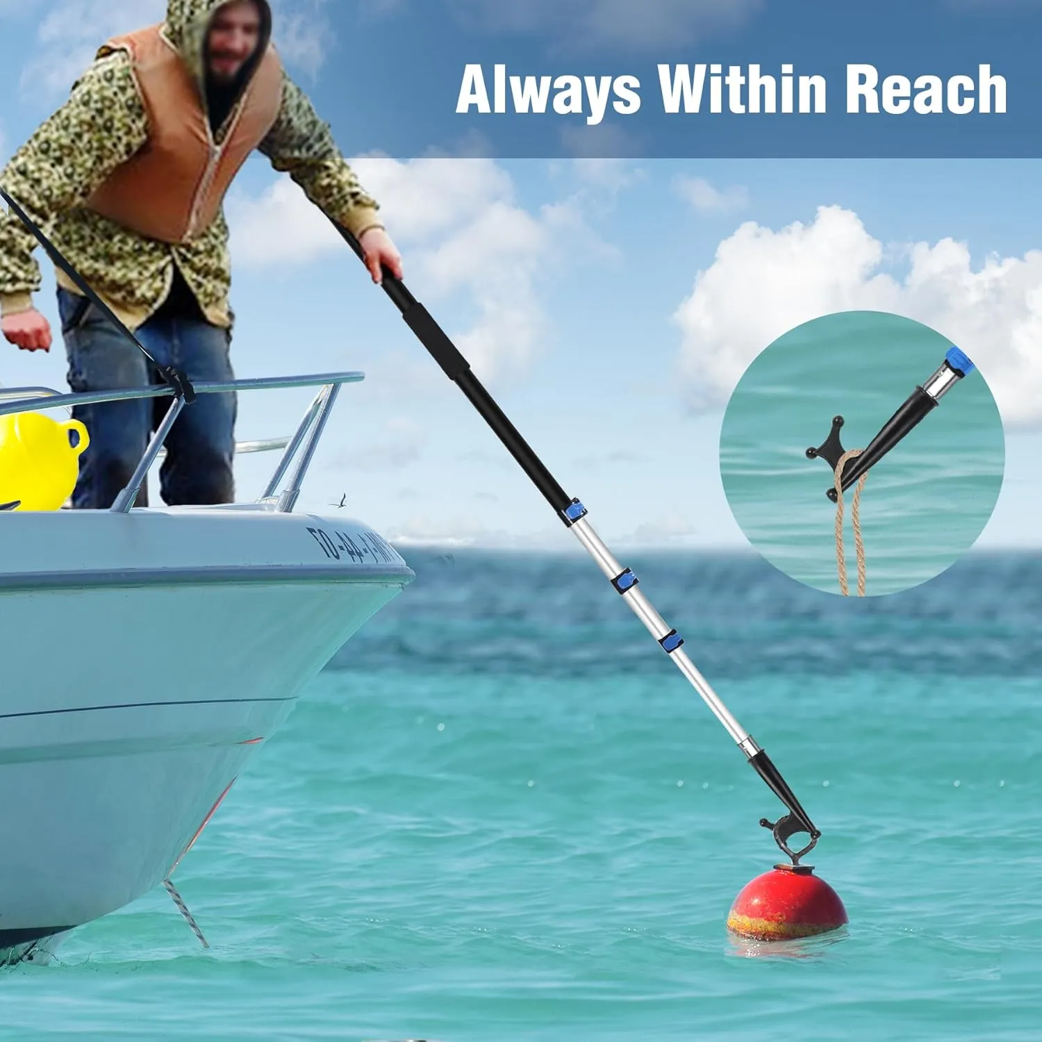 Lineslife Boat Hooks for Docking,12ft Telescoping Pole with Hook,Sturdy and Lightweight Push Pole for Boat Accessories,3ft/8ft