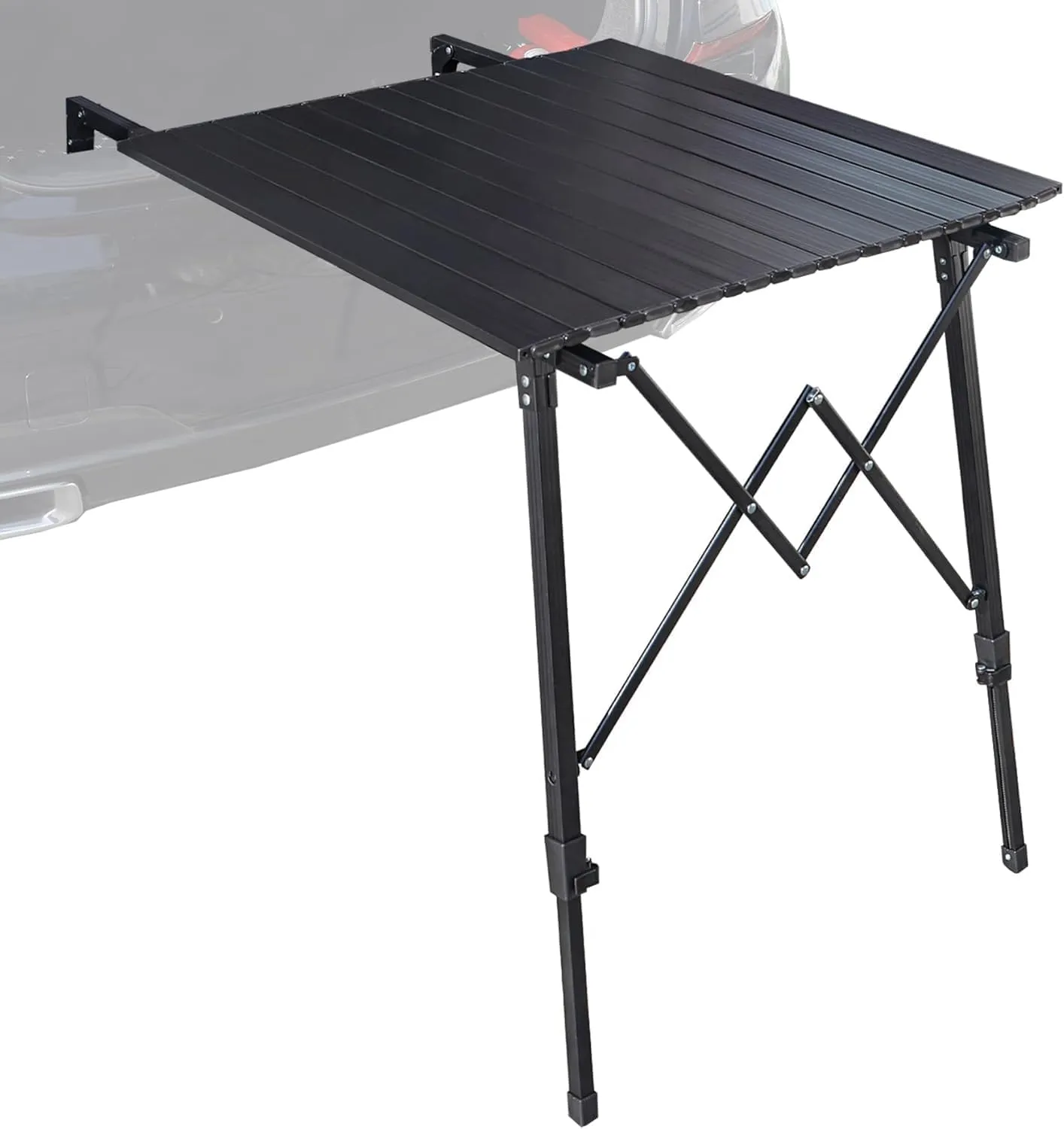 Lineslife Folding Car Trunk Camping Table, Portable Tailgate Table with Storage Bag, Adjustable Aluminum Alloy Table for Outdoor Picnic Beach Travel Camp, Black