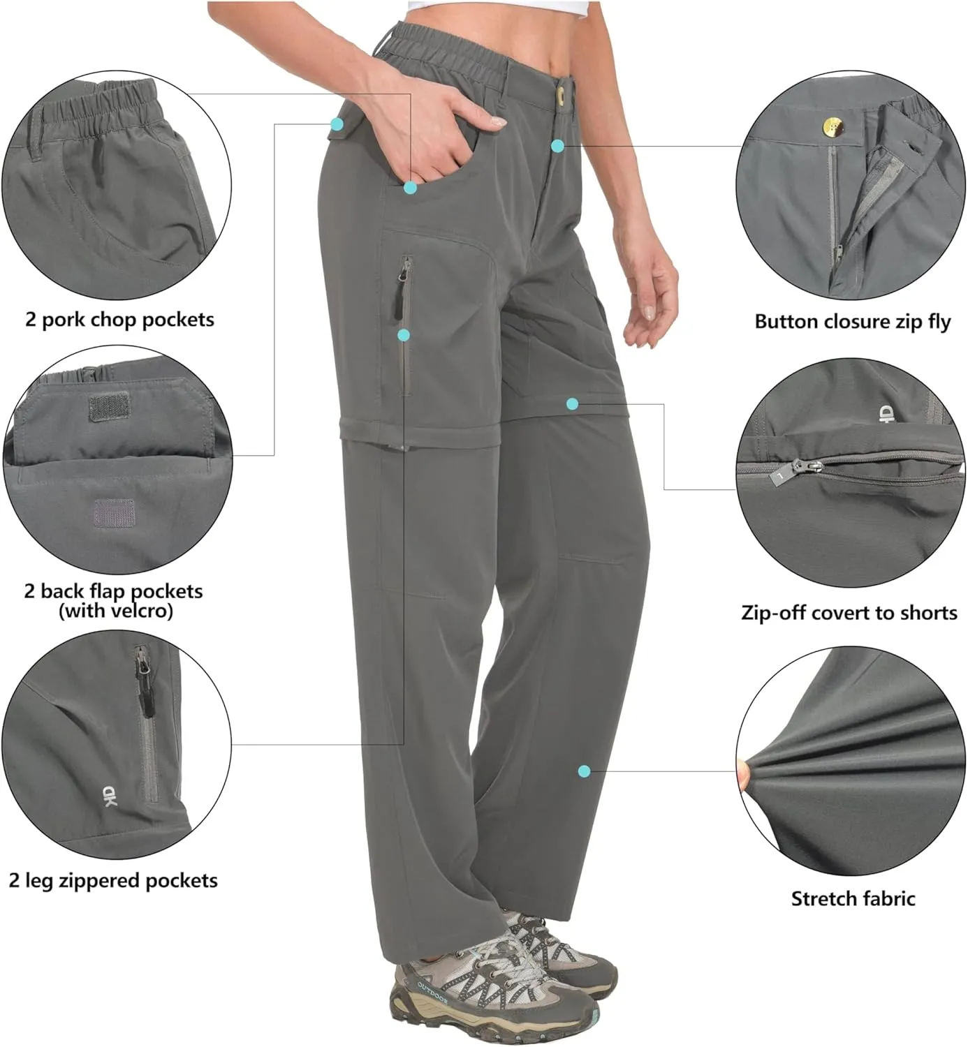 Little Donkey Andy Women's Hiking Zip Off Pants Quick Dry Convertible Shorts UPF 50  Lightweight Outdoor Fishing Safari Pants