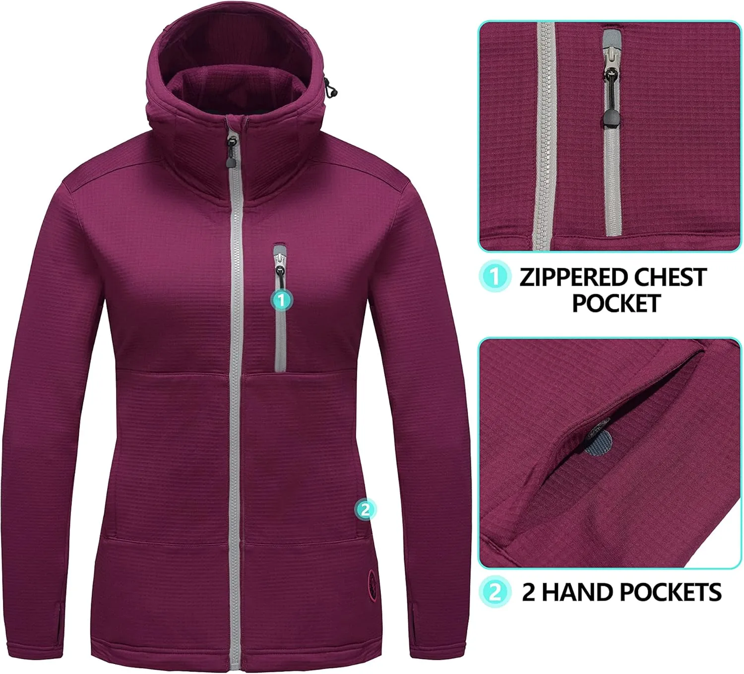 Little Donkey Andy Women's Winter Lightweight Warm Fleece Running Jacket Breathable Thumbholes Thermal Hiking Jacket